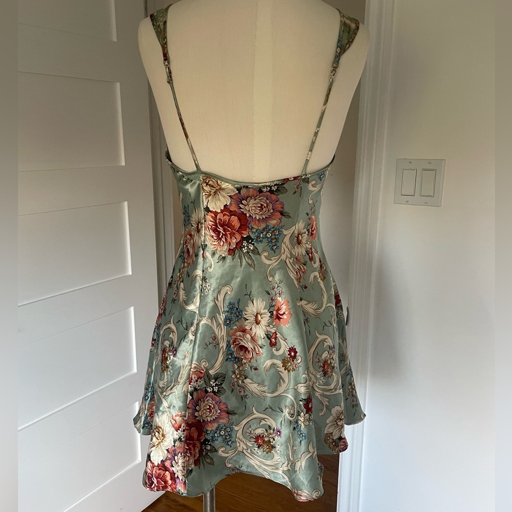 Floral Satin Slip Dress - Sage Green - Picture 4 of 6